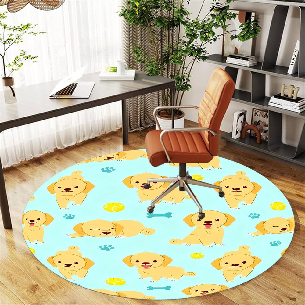 1PC Puppy Tennis Ball Round Chair mat Area Rug - Non-Slip, Floor Mat for Office, Bedroom, and Indoor Decor -Gift D1127183