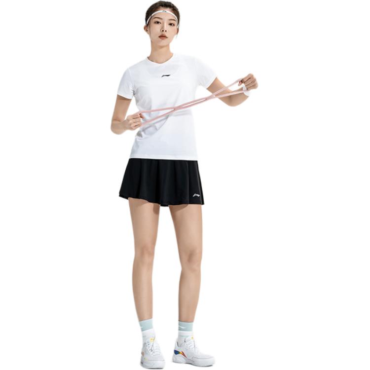 Li Ning Lightweight Soft Breathable Fitted Waist Sports Short Sleeve Solid Color Versatile Quick-Dry Shorts Casual Set Women Sets ATSV616-3+AKSUA22-1