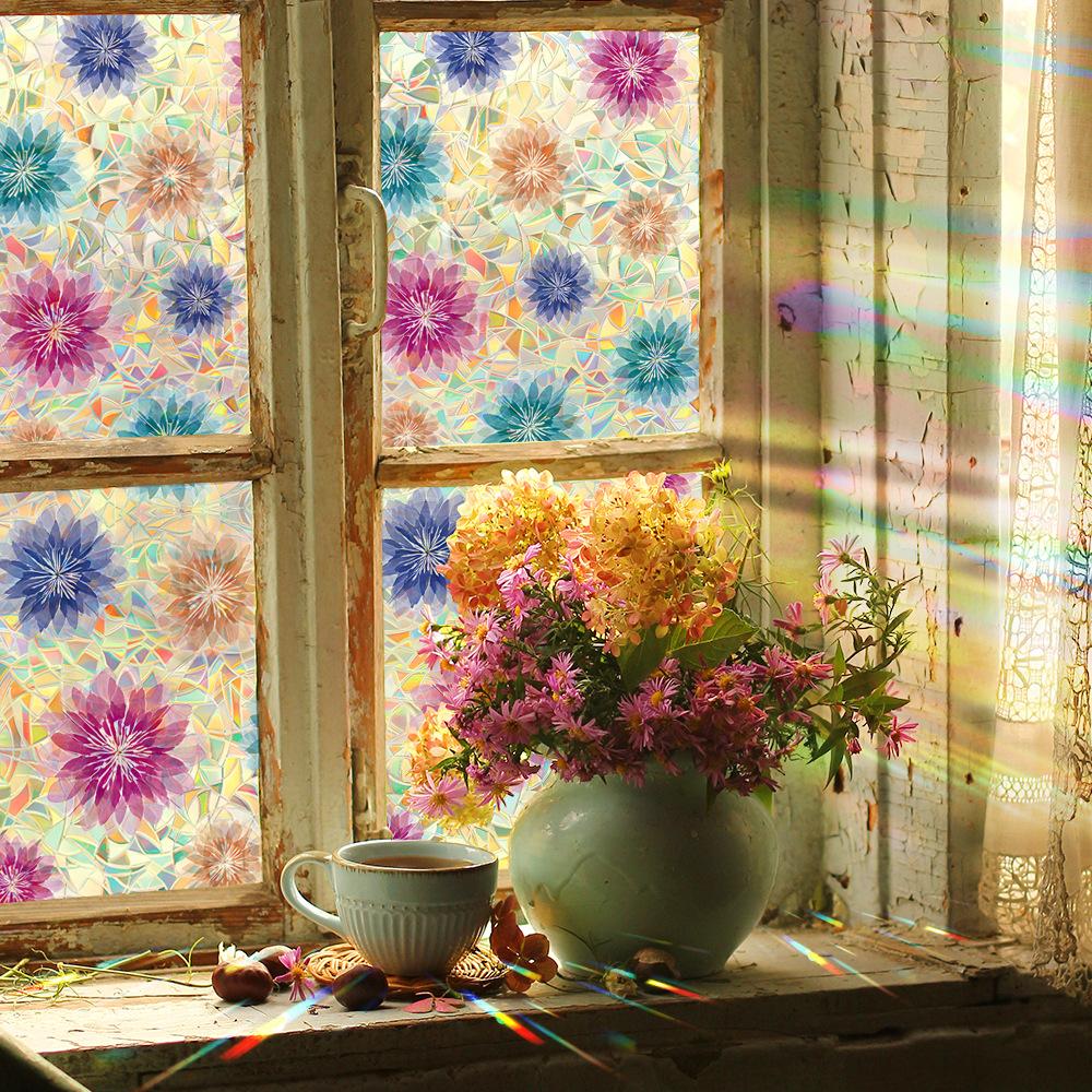 Laser-cut Iridescent Floral Home Décor Glass Door and Window Decorative Static Cling Stickers