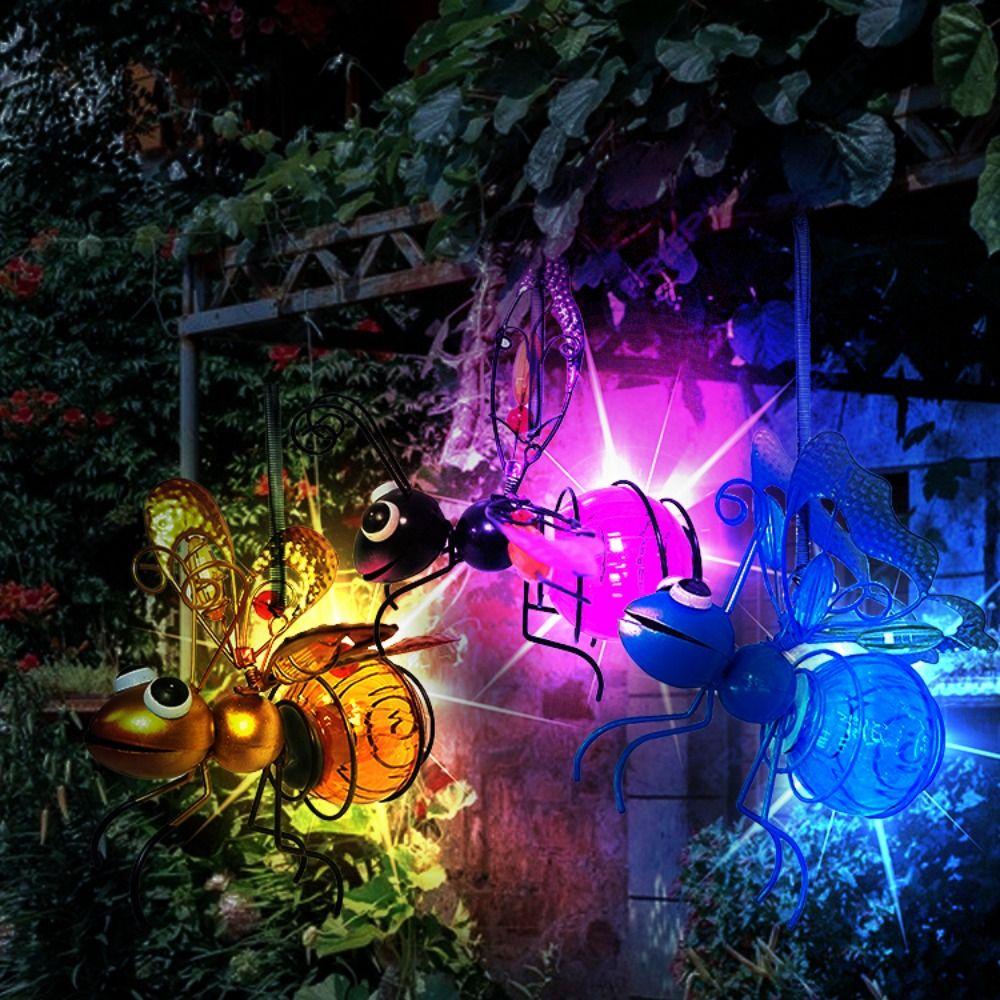 Pingente de Ferro Solar Artesanal para Insetos Estátua de Inseto 3D para Jardim Luz de Inseto LED Exquisita Cerca