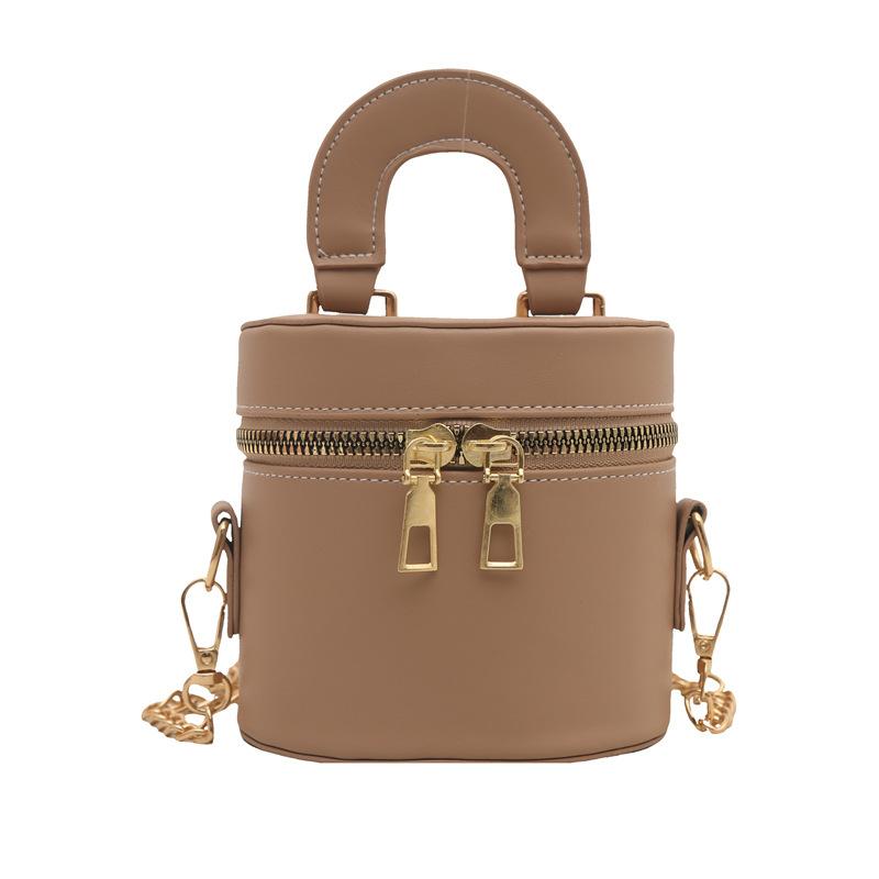 Double zipper portable bucket bag women's bag summer new shoulder bag trendy chain messenger bag