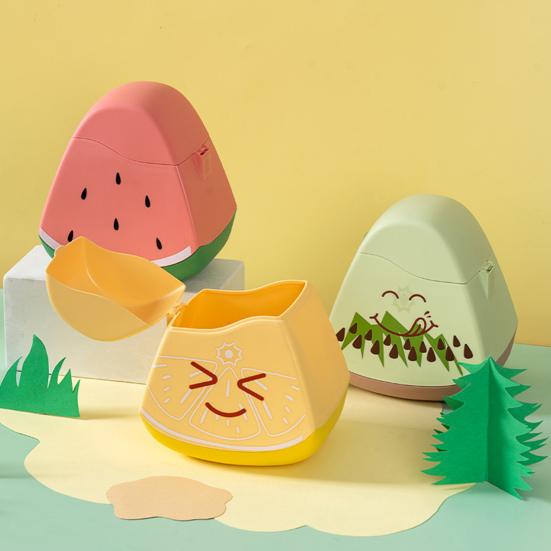 Desktop Trash Can Small Body Large Capacity Fruit Pattern Design Flip Cover Mini Waste Basket Home Decor