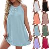 Damen Sommer Rundhals Neckholder Ärmelloses Einfarbiges Westenkleid