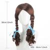 Anime Wig for Women And Girls Brown Double Ponytail Braid Synthetic Fiber Hair with Blue Ribbon Cosplay Party Gift