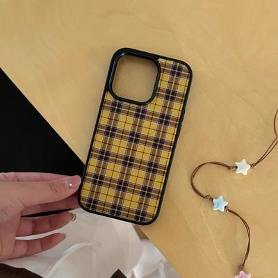 INS Retro Amerikansk Enkel Rutig Svart Kant Matt Telefonfodral För iPhone 16 15 14 12 13 11Pro Max Plus Anti-fall Skyddande Fodral