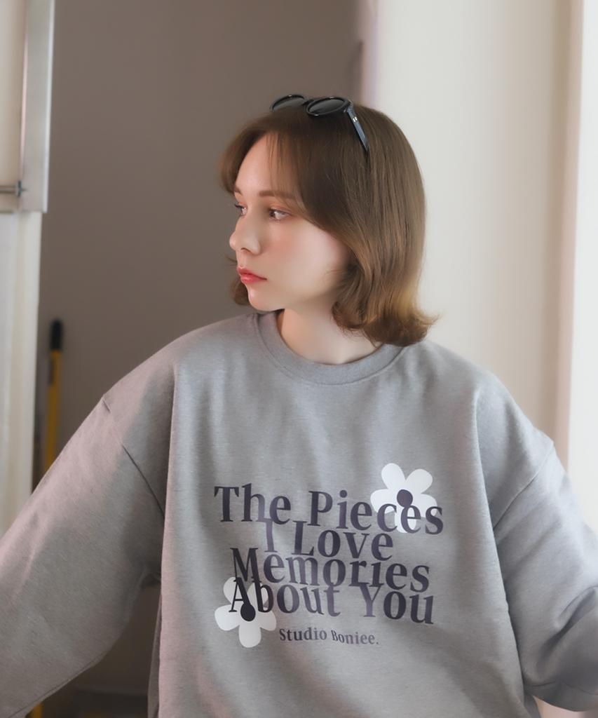 BONIEE [Fleece Line Option] Memories Flower Flower Graphic Logo Graphic Oversized Sweatshirt Gray