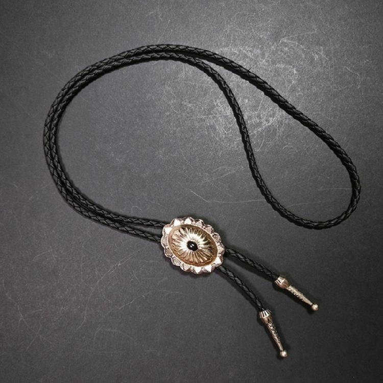 Western Shoestring Necktie Braided Belt Tie Cool Charm Engraved Stone Pendant for Women Men