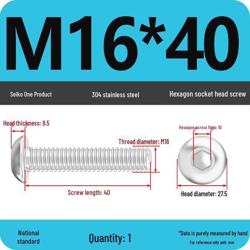304 Stainless Steel Pan, Half, and Round Head Hexagon Screws (M2-M12)