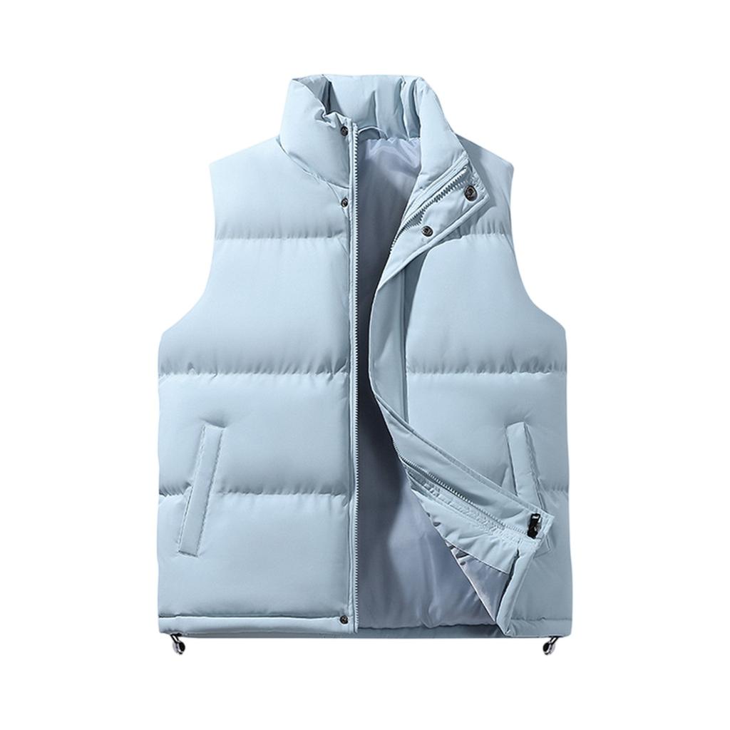 Men's Solid-color Casual Outdoor Warm Thickened Vest, Men's And Women's Stand-up Collar Sleeveless Zipper Vest Jacket