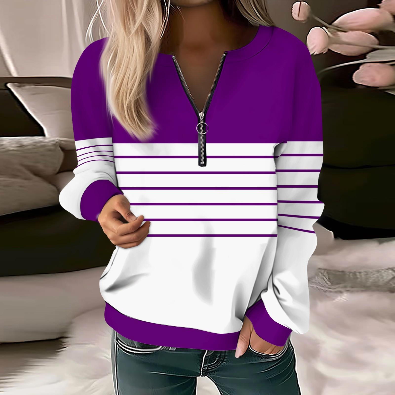 

Женский повседневный свитер с длинным рукавом, на молнии, с принтом цветов, свитшот, повседневная верхняя одежда на осень XL фиолетовый