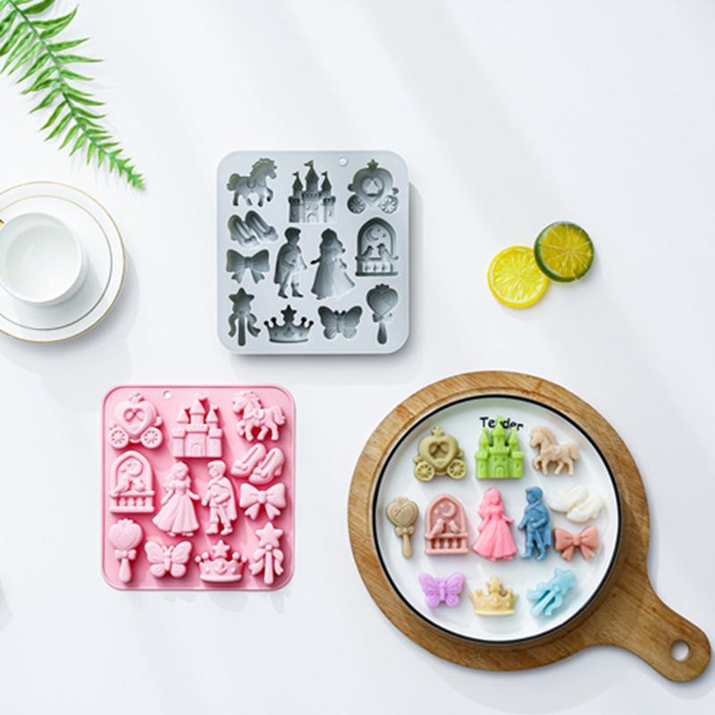 12 Cavity Prince, Princess Silicone Mold 3D Bow, Castle, Horse Fondant Candy Chocolate Mould Cake Decoration