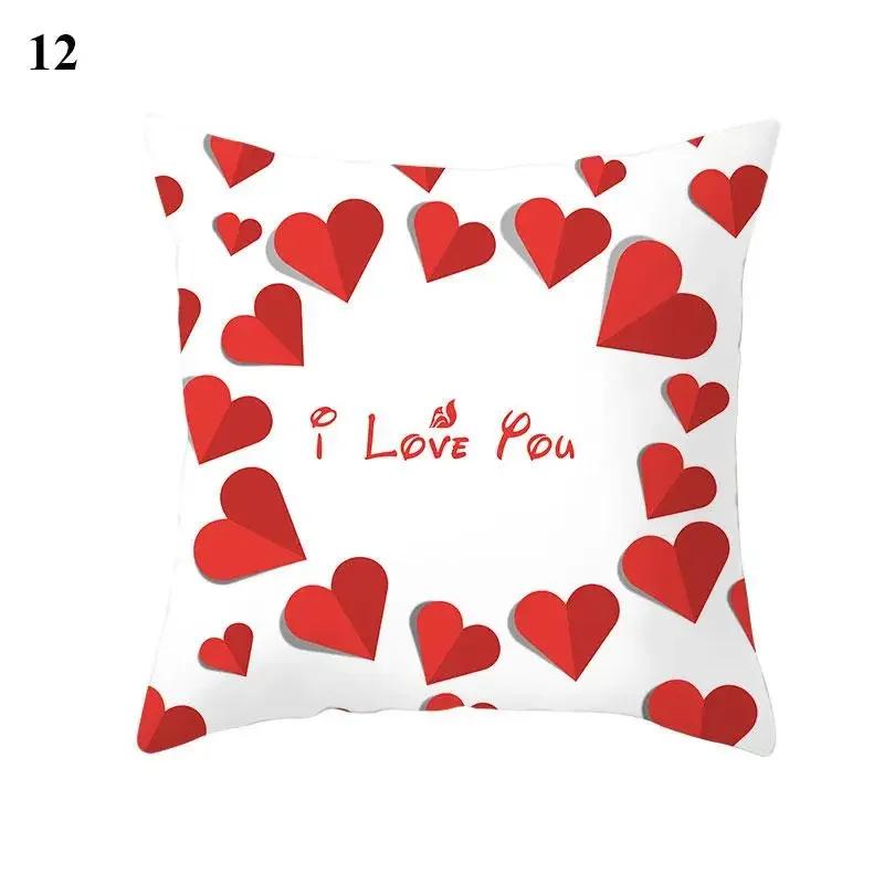 Valentine's Day Cushion Cover Red Heart Print Pillowcase Pillowcase Sofa Sofa Pillowcase