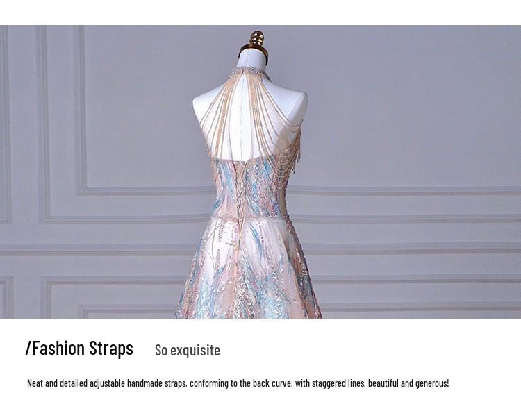 High-End French Halter Neck Evening Gown - 2026 Light Luxury Bridal Banquet Dress
