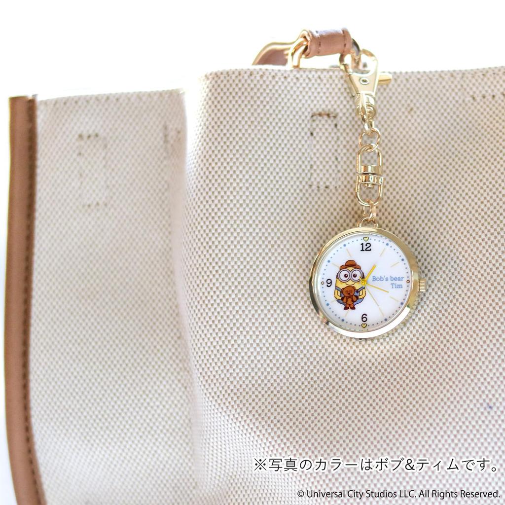 Fieldwork Minions Analog Watch with Japanese Easy to Attach with Keychain Bag Normal Movement, Hook, Watch, Charm, KC, MIN003-2, Women's