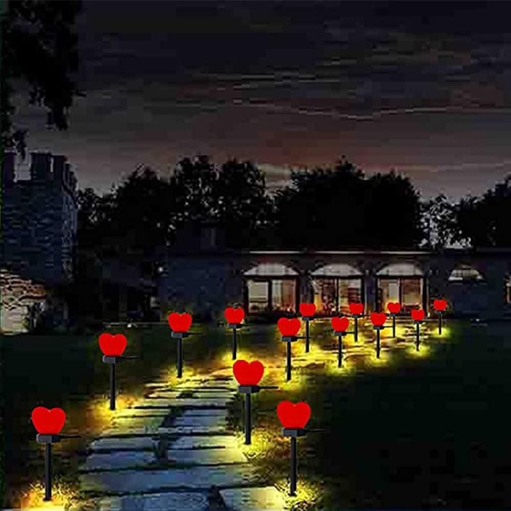 2pcs Solar Garden Landscape Light Waterproof Led Heart-shaped Romantic Outdoor Lamp For Valentines Day Decoration
