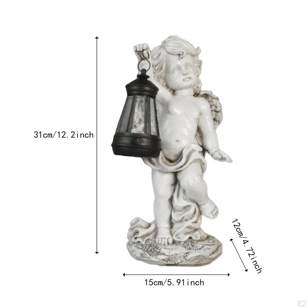 Angel Statue with Solar Lantern Backyard Decoration Collectibles Resin Cherub Figurine for Patio
