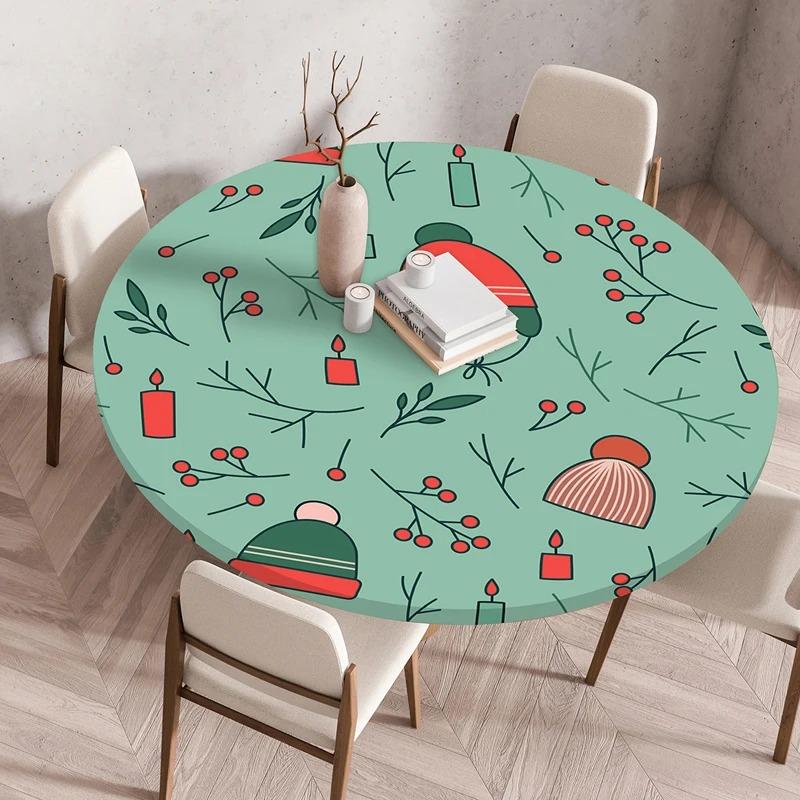 

60-120cm Waterproof Elastic Edge Tablecloth Pastoral Style Fruit Flower Design Coffee Tea Table Cover Outdoor Picnic Home Decor 60cm