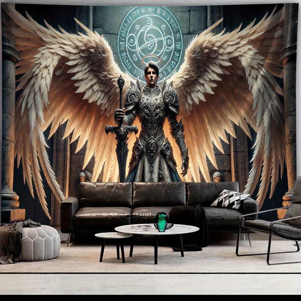 Angel Warrior Wall Tapestry Fantasy Armor Design Mythical Art Decor Gothic Bedroom Interior Style Trend