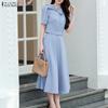 Women Short Sleeve Blouse and Skirts Casual Two Piece Suit Sets