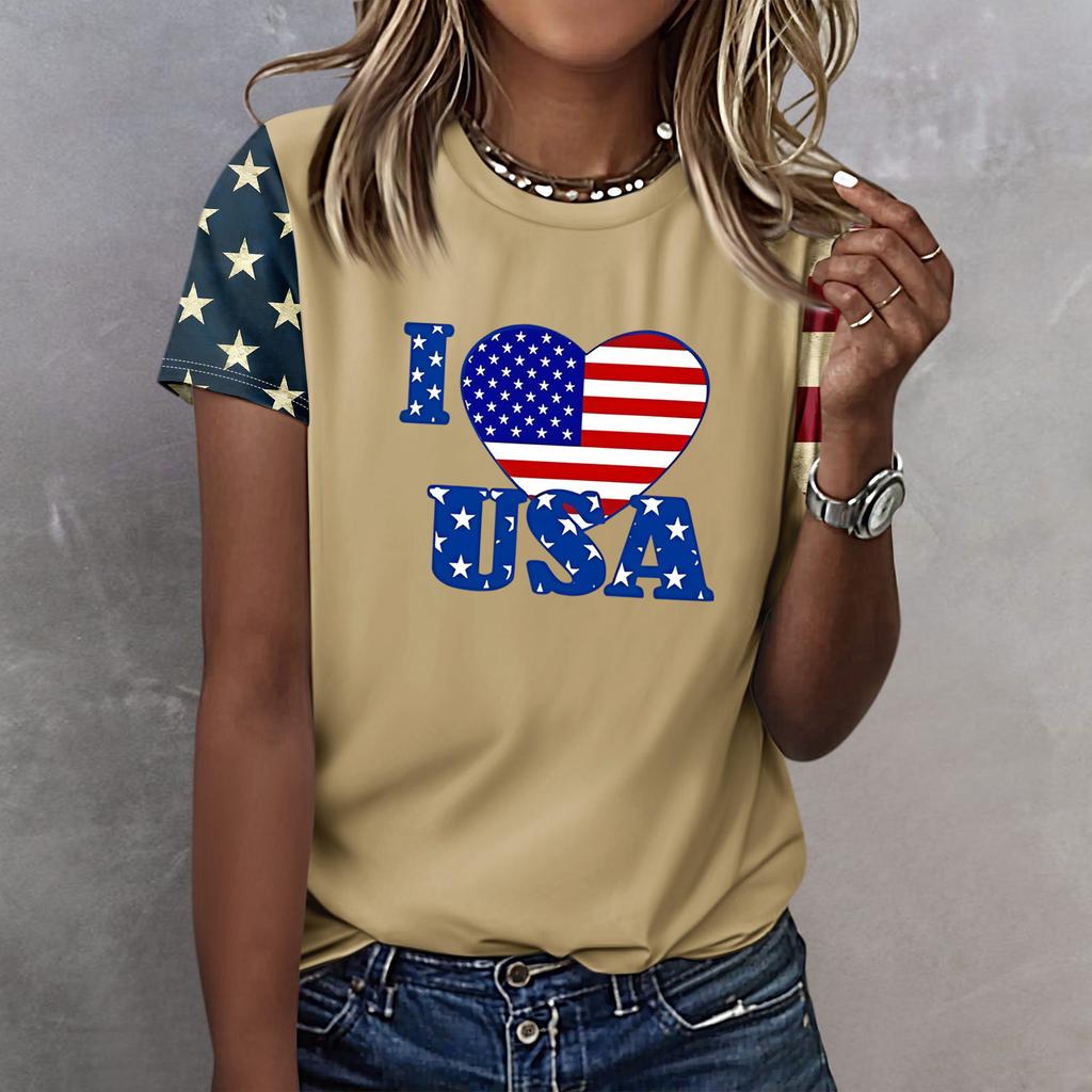 T Shirts For Women, Womens Short Sleeve Tops Dressy Summer O Neck Casual Trendy Blouses Tunic Tops Independence Day