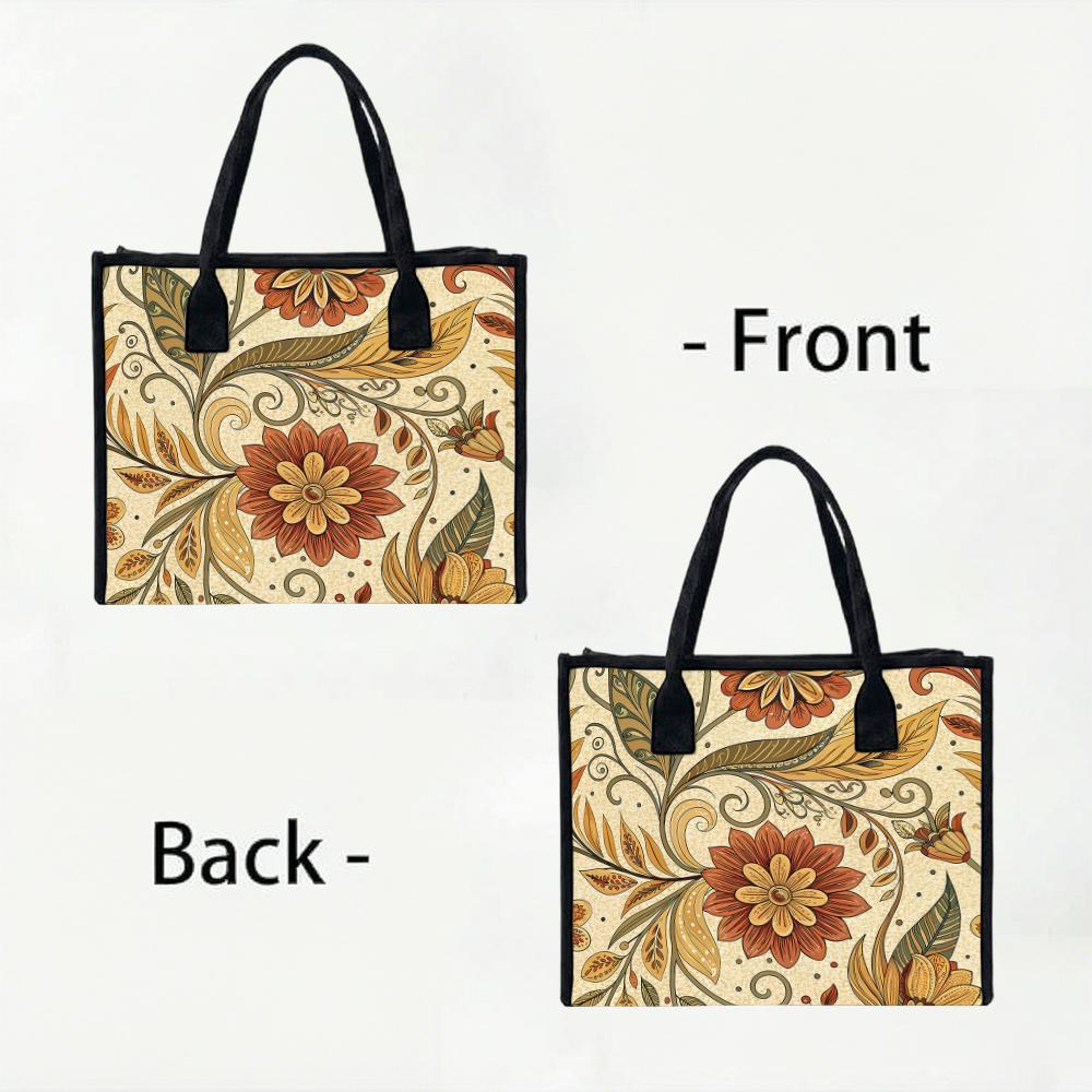 Retro Floral Pattern Tote Bag Casual Daily Handbag Large Capacity Carryall Bag