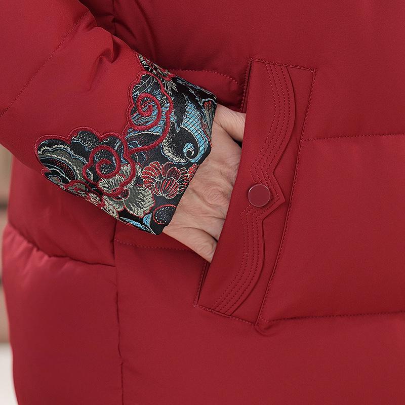 Velvet-Lined Cotton Coat for Middle-Aged Women - Hooded Winter Jacket for Grandma