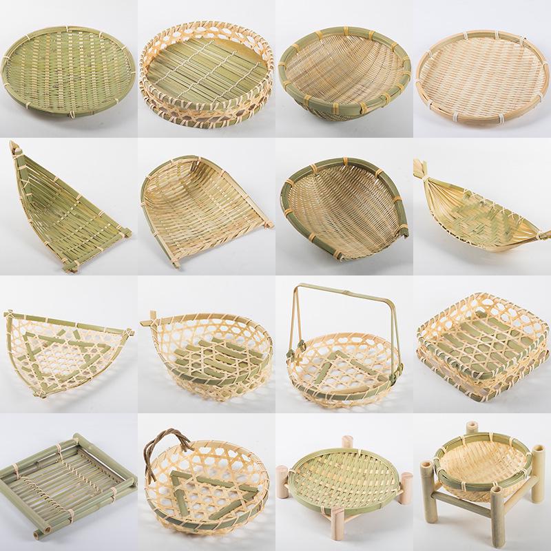 Handmade Bamboo Weaving Sieve Basket Storage and Snack Plate Set