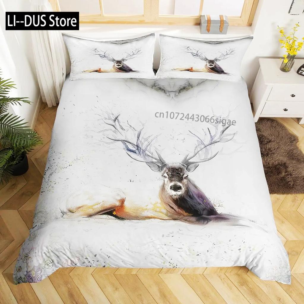 Deer Elk Duvet Cover King Queen Farm Deer Forest Comforter Cover Moose Wildlife Animal Bedding Set Camping Hunting Quilt Cover