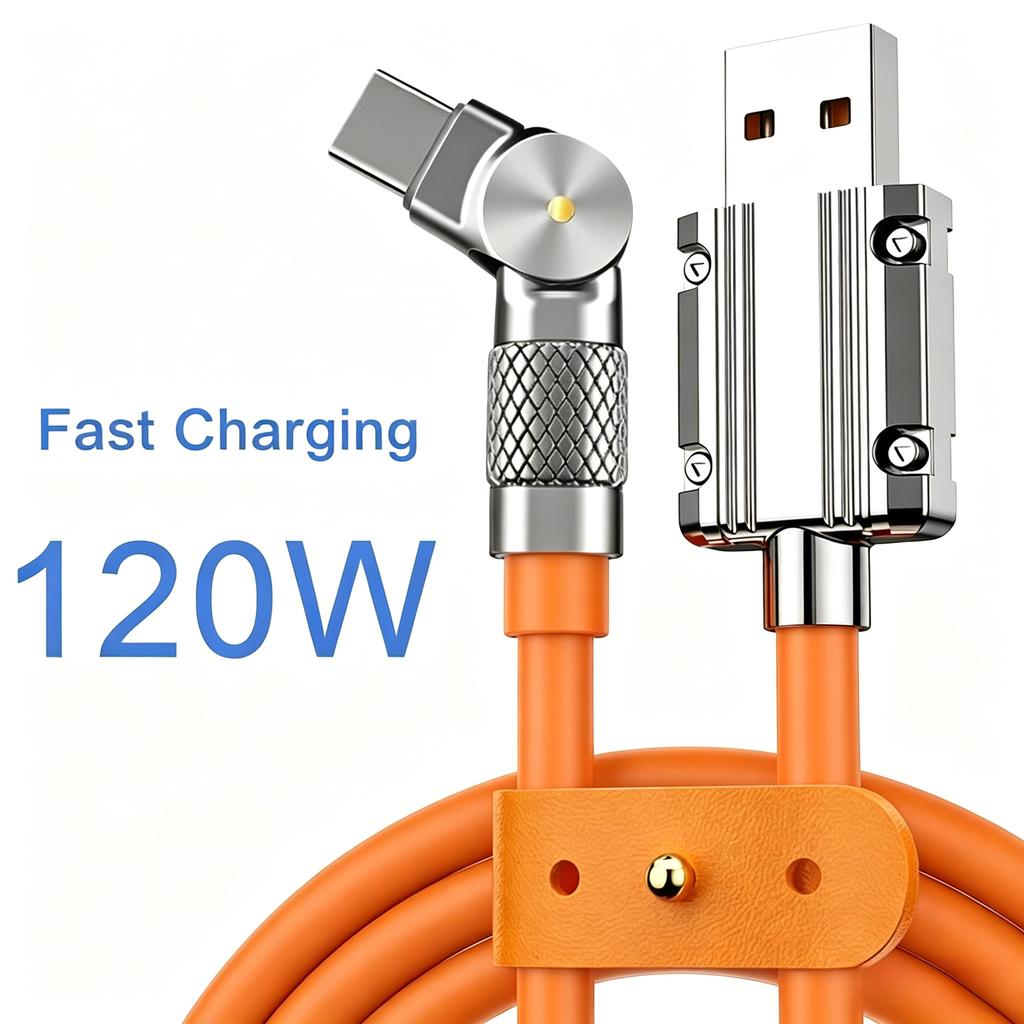 120W 6A USB Type C 180 Degree Phone Fast Charging USB C Cable Data Cord for Samsung 12 13 HUAWEI 1m 1.5m 2m