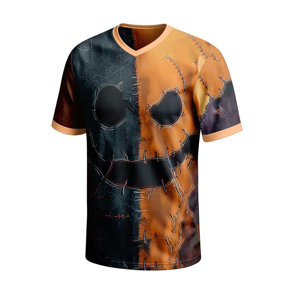 Men's Short Sleeve V-Neck T-Shirt with Halloween Print for Casual Daily Wear
