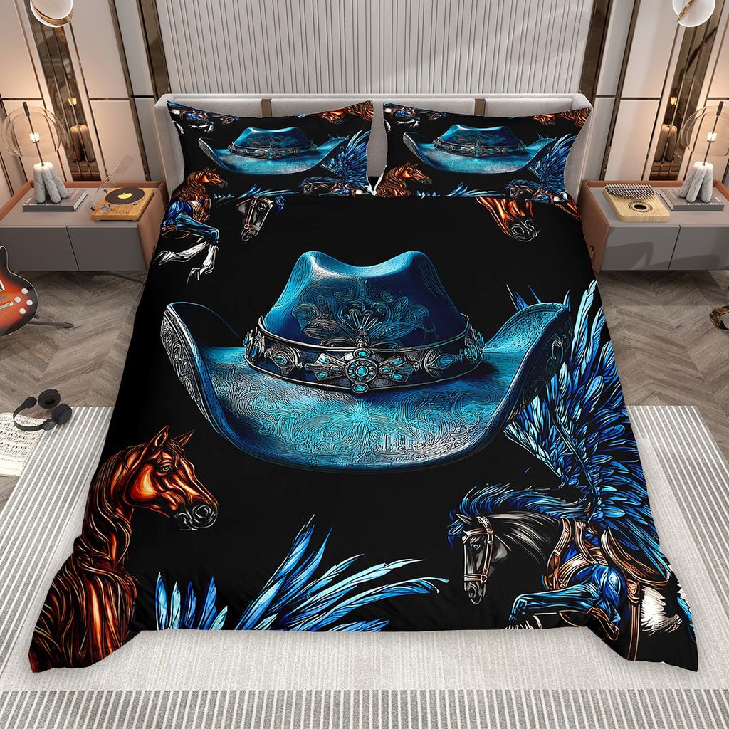 Homewish Southwestern Cowboy Cowgirl Duvet Cover Set 2pcs/3pcs, Rustic Texas Star Bedding, Retro Hat Boots Quilt Cover Set