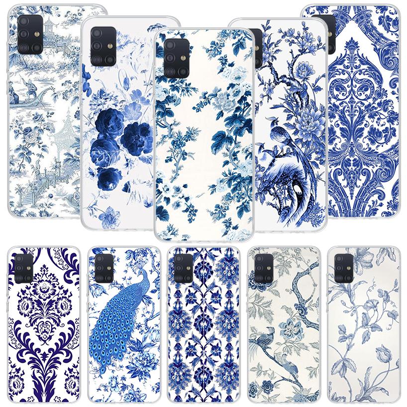 Blue And White Porcelain Phone Case For Samsung Galaxy A52 A32 A22 A12 A02S A50S A30S A51 A31 AA71 Note 20 Ultra 10 S10 Plus Gal
