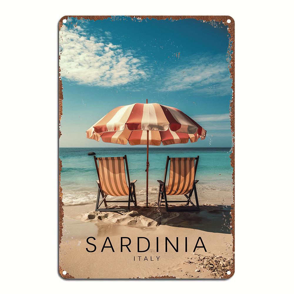 

Room Decor Sardinia Italy Beach Scene Vintage Aluminum Wall Art Sign Durable Easy to Hang Unique Design with Decorative Met aluminum 20x30cm