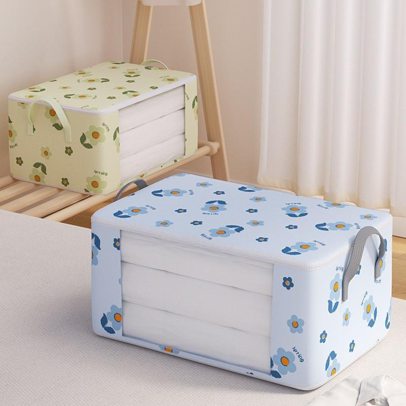 New Flower Visible Quilt Storage Bag With Reinforced Handle For Blanket Comforters Bed Sheets Pillows Toy Dustproof Closet Under-Bed Storage Organizer