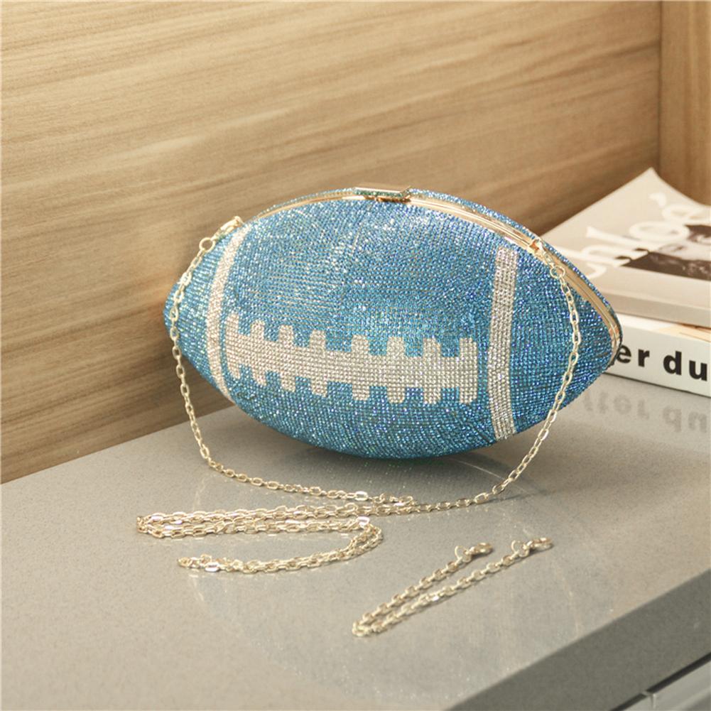 

Football Shape Bling Purse Creative Rhinestone Shiny Diamond Purse with Shoulder Chain Stylish Shoulder Bag for Wedding Banquet небо синє кольору