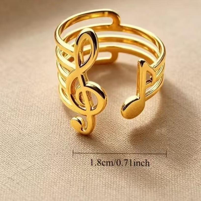 European and American Luxury Double Layer Gold Music Note Stainless Steel Open Ring