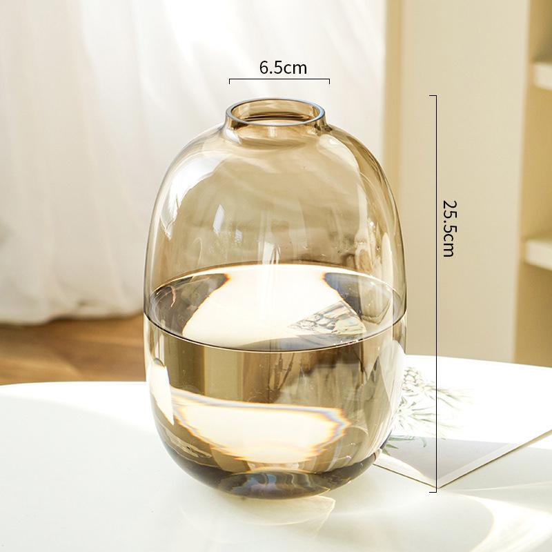 

Brown Glass Vase Round Clear Colored Flower Vase for Centerpiece Long Stem Branch Fresh Artificial Plant Bottle Modern Home