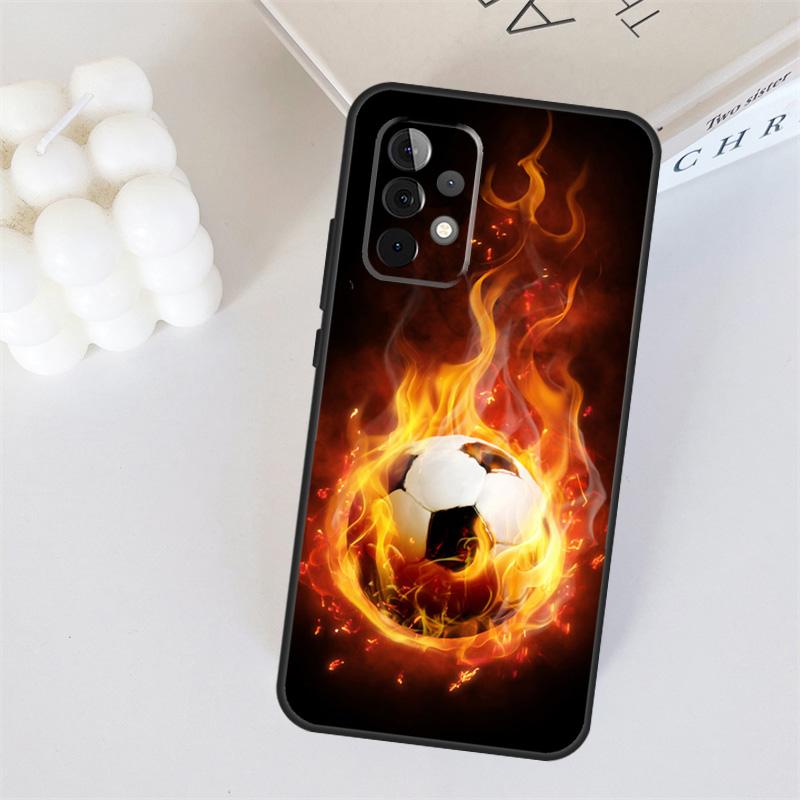Fire Football Ball Soccer For Samsung Galaxy A55 A35 A15 A36 A56 A26 A16 A22 A32 A52 A54 A34 A53 A33 A13 A06 A05 Case