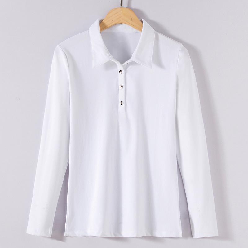 

Spring And Summer T-shirt Women s Long-sleeved Fashionable Slim-fitting Pure Cotton Large Size Women s Solid Color Collared Bottoming Shirt 2XL білий