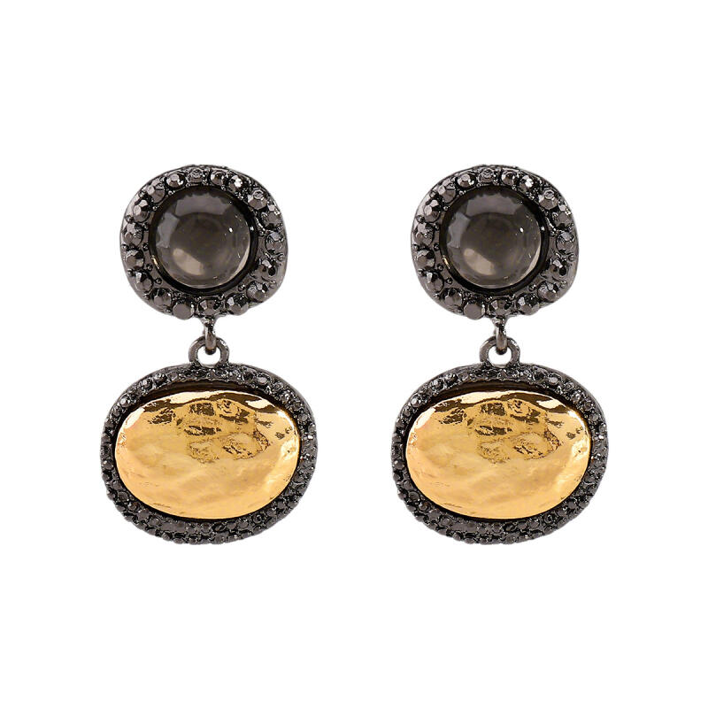 Vintage Court Style Black Zircons Oval Dangle Earrings for Women New Exaggerated Fashion Holiday Party Jewelry Accessories Gifts