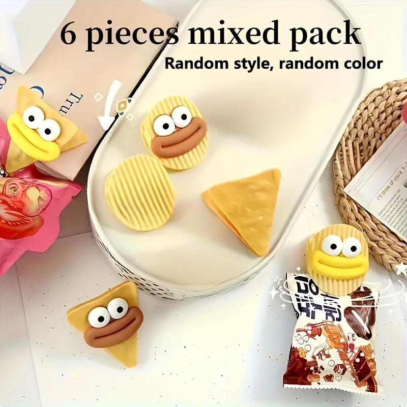 

6 шт. Милые пластиковые зажимы в форме чипсов, Многоразовые держатели для кухонных пакетов для хранения с забавными мордочками и акцентами