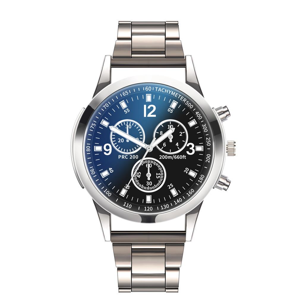 Colorful Blue Light Glass Three-Eye Steel Belt Watch, Men'S Quartz Watch Gift Men'S Watch