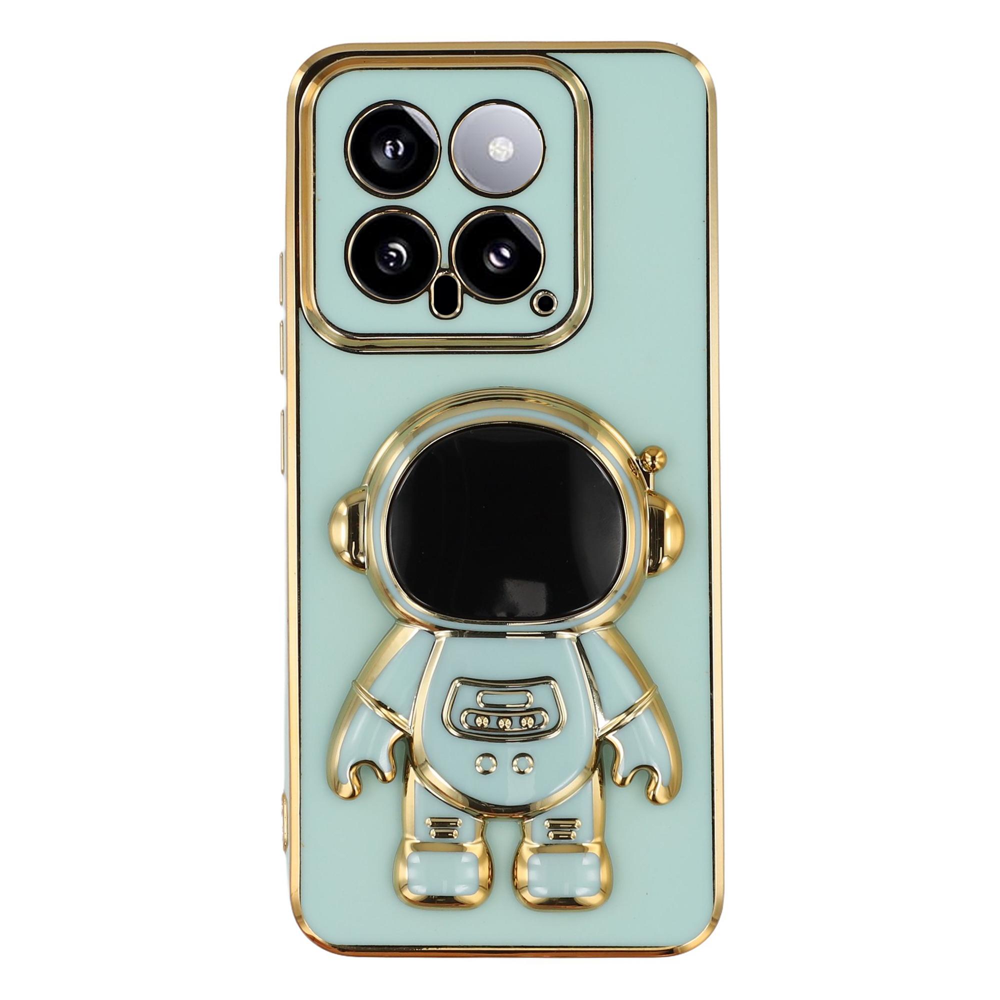 

For Xiaomi 14 Case Electroplating Soft TPU Phone Cover with Astronaut Hidden Kickstand Green