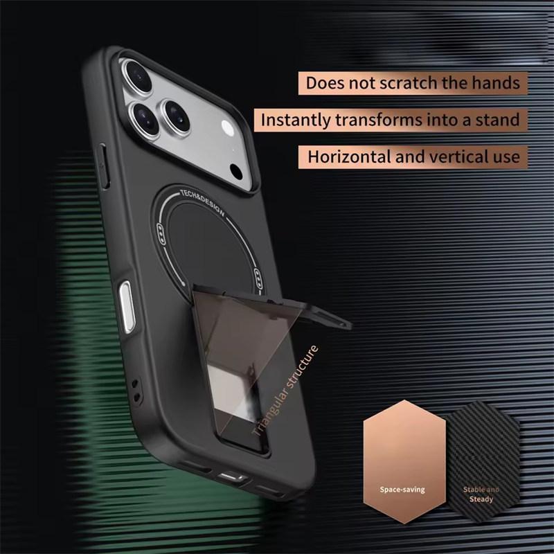 Luxus Klappständer Für Magsafe Lade Handyhülle Für iPhone 17 Air 16E 15 14 13 12 11 Pro Max Plus Matte Ständer Rüstung Magnetische Abdeckung