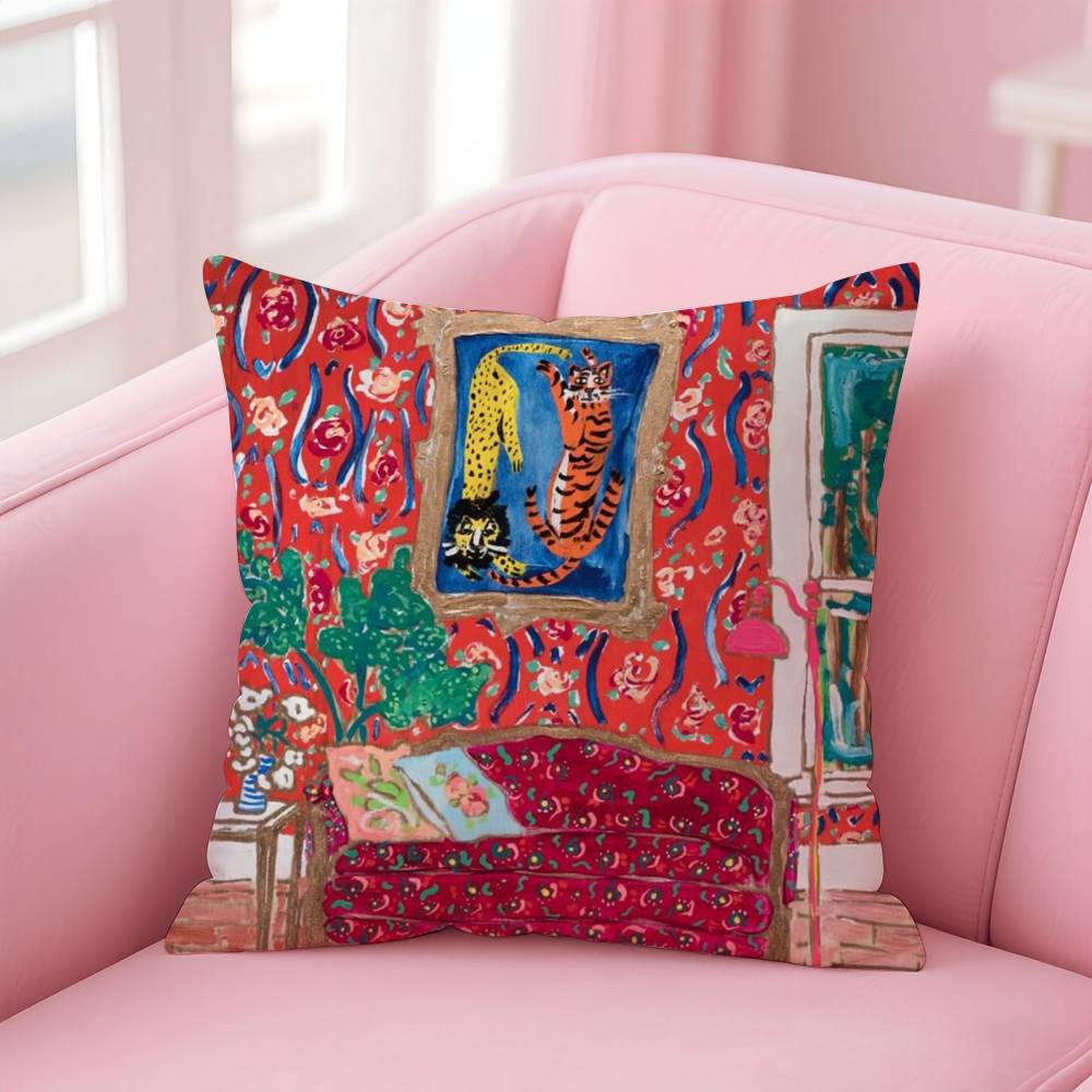Fashion H-Henri M-Matisse Painting Pillow Case Anti-dustmite Pillow Invisible zipper silky short plush Sofa cushion cover