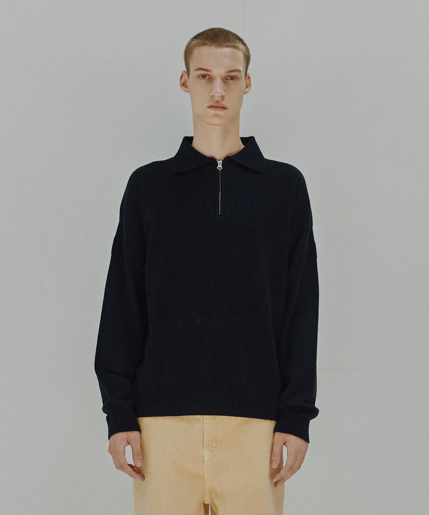 KNITTED Viscose Washable Half Zip Knit Black