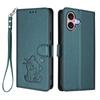 For iPhone 16 Wallet Case with Wrist Strap Love Cat Pattern Imprint Leather Phone Cover