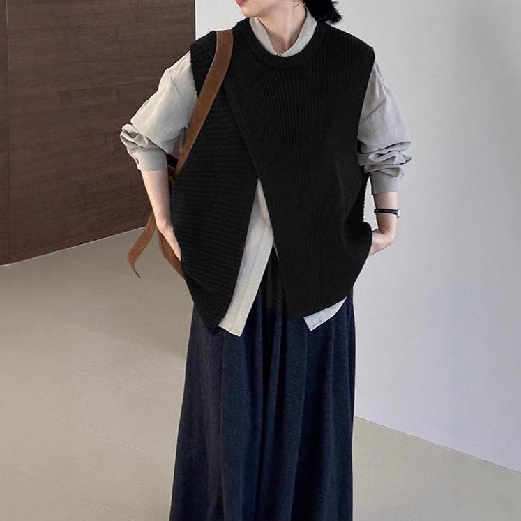 

Женский асимметричный вязаный жилет Осень/Зима Свободный Свитер Майка с уникальным дизайном 2XL чёрный