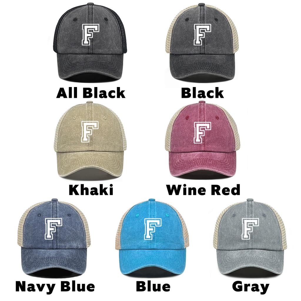 White Hollow Letter A-Z Print Adjustable Mesh Cap Man Caps Leisure Unisex Snapback Baseball Cap Ideal Choice For Outdoor Sports