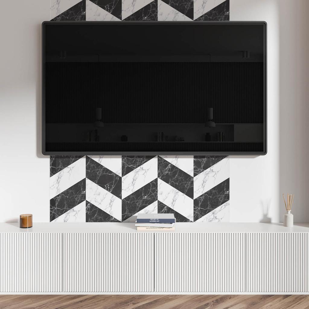 Self-Adhesive Vinyl Panel With Decorative Print 120x60 Cm Marble Herringbone Pattern